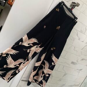Zara crane pattern silk flare capris